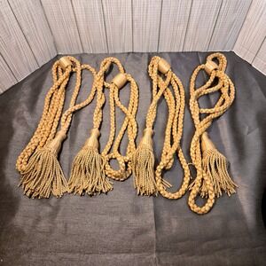 Vtg Set 4 Gold Rope Curtain Tiebacks Tassels Decorative Drapery Holdback Classic